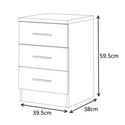 Reflect 3 Drawer Bedside - White Gloss & Matt White - Modern Nightstand For Bedroom Storage - H: 59.5Cm X W: 39.5Cm X D: 38Cm - thumbnail 6