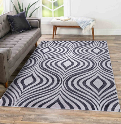 Valencia Modern Ogee Design Carved Area Rugs Dark Grey 120X170 Cm - image 1