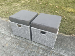 Fimous 2 Pcs Pe Rattan Fully Assembled Small Footstool Outdoor Garden Furniture Patio Furniture Light Grey Mixed - thumbnail 1