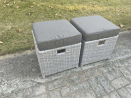 Fimous 2 Pcs Pe Rattan Fully Assembled Small Footstool Outdoor Garden Furniture Patio Furniture Light Grey Mixed - thumbnail 3