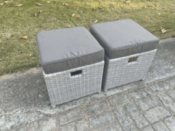 Fimous 2 Pcs Pe Rattan Fully Assembled Small Footstool Outdoor Garden Furniture Patio Furniture Light Grey Mixed - thumbnail 2