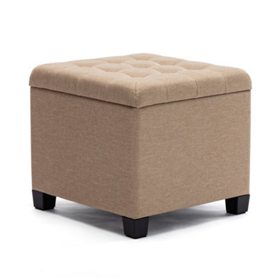 Hnnhome Pouffe Footstool Ottoman Storage Box,45Cm Cube Strong Wooden Frame Linen Seat Chair With Lids For Bedroom(Beige) - image 1
