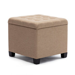 Hnnhome Pouffe Footstool Ottoman Storage Box,45Cm Cube Strong Wooden Frame Linen Seat Chair With Lids For Bedroom(Beige)