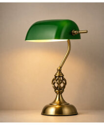 Lighting Supermarket Kingswood Barley Twist Traditional Bankers Lamp - Antique Brass - Green Glass Shade - thumbnail 2