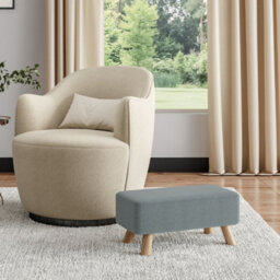 Living And Home Tofu Shaped Grey Linen Upholstered Footstool Footrest With Solid Wooden Legs W 570 X D 280 X H 257 mm