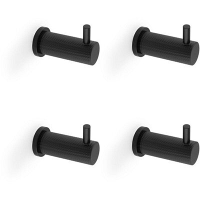 Loops 4 Pack - Solid Brass Knurled Single Robe Coat Hook - Wall Mounted Holder - Matt Black - image 1