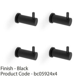 Loops 4 Pack - Solid Brass Knurled Single Robe Coat Hook - Wall Mounted Holder - Matt Black - thumbnail 2