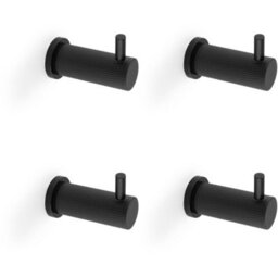 Loops 4 Pack - Solid Brass Knurled Single Robe Coat Hook - Wall Mounted Holder - Matt Black - thumbnail 1