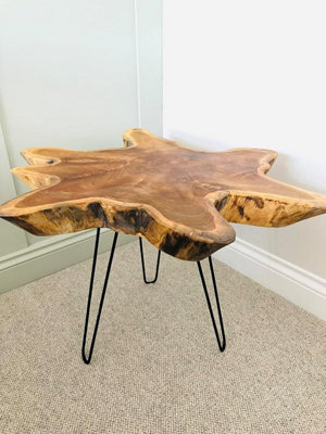 My Square Mile Live Edge Coffee Table, Solid Teak Wood Slice Top With Metal Legs, 42 X 45 Cm, 8 Cm Thick - image 1