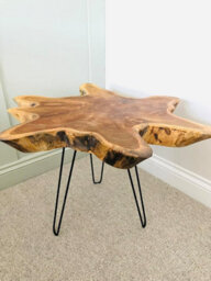 My Square Mile Live Edge Coffee Table, Solid Teak Wood Slice Top With Metal Legs, 42 X 45 Cm, 8 Cm Thick