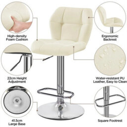 Beige Modern Faux Leather Swivel Bar Chair Adjustable Bar Stool With Backrest, 2Pcs - thumbnail 4