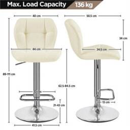 Beige Modern Faux Leather Swivel Bar Chair Adjustable Bar Stool With Backrest, 2Pcs - thumbnail 2