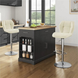 Beige Modern Faux Leather Swivel Bar Chair Adjustable Bar Stool With Backrest, 2Pcs - thumbnail 5