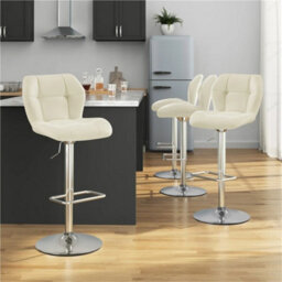 Beige Modern Faux Leather Swivel Bar Chair Adjustable Bar Stool With Backrest, 2Pcs - thumbnail 6