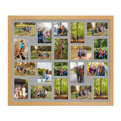 AK Frames 80X70Cm Country Pine Modern Multi Photo Frame With Silver Mount - Holds 20 Apertures (18X) 6X4, (2X) 4X4 Photos - image 1