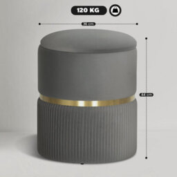 Wyld Haus Vami Velvet Grey Storage Ottoman With Gold Accent - Padded Round Footstool With Hidden Storage (36 X 36 X 44 Cm) - thumbnail 4