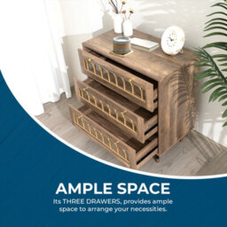 Home Stuff Plus Modern Brown 3-Drawer Chest Of Drawers With Metal Rail Accent, Iron Legs, And Templated Glass W73 X D40 X H78Cm - thumbnail 5