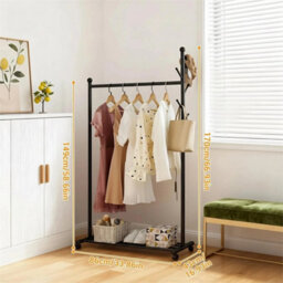 Black Metal Rolling Coat Rack With Hooks Portable Clothes Rack For Bedroom - thumbnail 2
