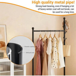 Black Metal Rolling Coat Rack With Hooks Portable Clothes Rack For Bedroom - thumbnail 4