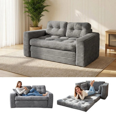 Dark Gray 2-In-1 Convertible Sofa Bed, Corded Fabric Loveseat Futon With High-Density Foam - image 1