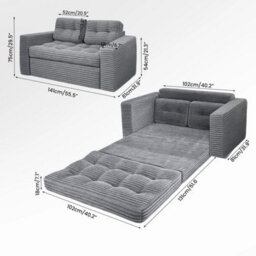 Dark Gray 2-In-1 Convertible Sofa Bed, Corded Fabric Loveseat Futon With High-Density Foam - thumbnail 2