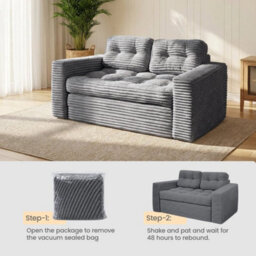 Dark Gray 2-In-1 Convertible Sofa Bed, Corded Fabric Loveseat Futon With High-Density Foam - thumbnail 4