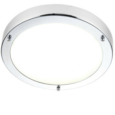 Flush Bathroom Ceiling Light Chrome Glass Ip44 Round Led Cool White Lamp Fitting - image 1