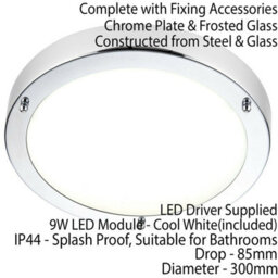 Flush Bathroom Ceiling Light Chrome Glass Ip44 Round Led Cool White Lamp Fitting - thumbnail 2