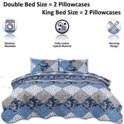TheWhiteWater Limited Bedspread - Luxury Quilted - Reversible - Bed Throw Warm Quilt - Bedspread Patchwork Oceano Design Set 150 Gsm - 3 Tog - thumbnail 6