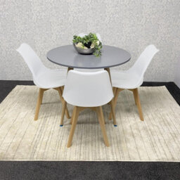 Kosy Koala Dining Table And 4 Chairs Grey Round Table With 4 White Plastic Chairs Dining Room Furniture - thumbnail 3