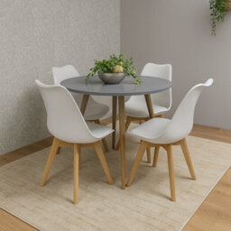 Kosy Koala Dining Table And 4 Chairs Grey Round Table With 4 White Plastic Chairs Dining Room Furniture - thumbnail 2