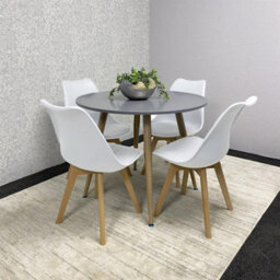 Kosy Koala Dining Table And 4 Chairs Grey Round Table With 4 White Plastic Chairs Dining Room Furniture - thumbnail 4