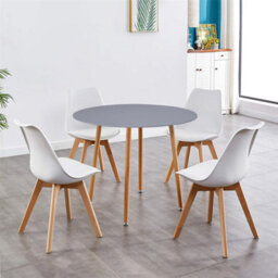 Kosy Koala Dining Table And 4 Chairs Grey Round Table With 4 White Plastic Chairs Dining Room Furniture - thumbnail 5