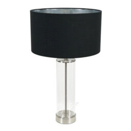 Valuelights Balan Glass With Chrome Table Lamp And Black With Metallic Chrome Inner Lamp Shade And Led Bulb - thumbnail 2