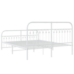 Berkfield Metal Bed Frame Without Mattress With Footboard White 150X200Cm - thumbnail 6