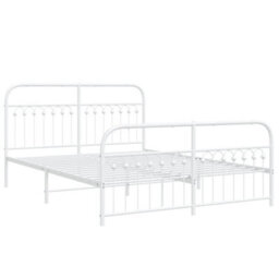 Berkfield Metal Bed Frame Without Mattress With Footboard White 150X200Cm - thumbnail 3