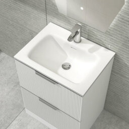 Royal Bathrooms Evora 600mm Matt White Fluted Floor Standing Bathroom Vanity Unit 2 Drawer Cabinet Storage With Stone Basin Sink - 1 Tap Hole - thumbnail 5