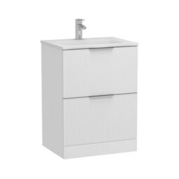 Royal Bathrooms Evora 600mm Matt White Fluted Floor Standing Bathroom Vanity Unit 2 Drawer Cabinet Storage With Stone Basin Sink - 1 Tap Hole - thumbnail 6
