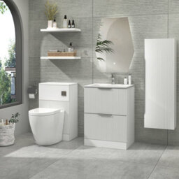 Royal Bathrooms Evora 600mm Matt White Fluted Floor Standing Bathroom Vanity Unit 2 Drawer Cabinet Storage With Stone Basin Sink - 1 Tap Hole - thumbnail 2