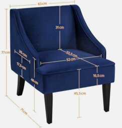 Modern Armchair Velvet Accent Chair With Rubberwood Legs For Living Room Blue - thumbnail 3