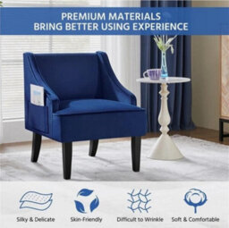 Modern Armchair Velvet Accent Chair With Rubberwood Legs For Living Room Blue - thumbnail 4
