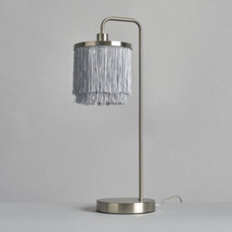 Litecraft Polly 1 Light Grey Fringed Table Lamp - Satin Nickel - thumbnail 4