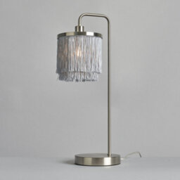 Litecraft Polly 1 Light Grey Fringed Table Lamp - Satin Nickel - thumbnail 3