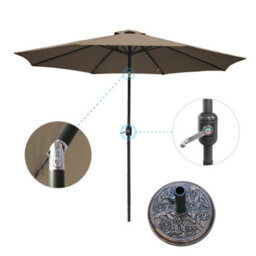 VRUC 2.7M Brown/taupe Outdoor Parasol - Crank Up & Tilt Garden Parasol Umbrella And Base - thumbnail 1