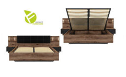 Impact Furniture Super King Size Ottoman Bed Luxury Storage Frame With Bedsides Cabinets Led Lights And Sideboard Oak Black Set Kassel - thumbnail 2