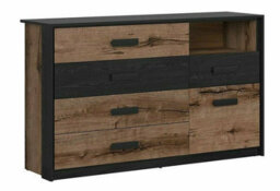 Impact Furniture Super King Size Ottoman Bed Luxury Storage Frame With Bedsides Cabinets Led Lights And Sideboard Oak Black Set Kassel - thumbnail 6