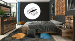 Impact Furniture Luxury Bedroom Furniture Set Super King Size Ottoman Storage Bed Bedsides Led Lights Usb Charges Sideboard Dark Oak Black Kassel