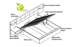 Impact Furniture Super King Size Ottoman Bed Luxury Storage Frame With Bedsides Cabinets Led Lights And Sideboard Oak Black Set Kassel - thumbnail 5