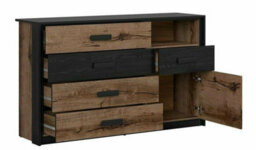 Impact Furniture Super King Size Ottoman Bed Luxury Storage Frame With Bedsides Cabinets Led Lights And Sideboard Oak Black Set Kassel - thumbnail 8