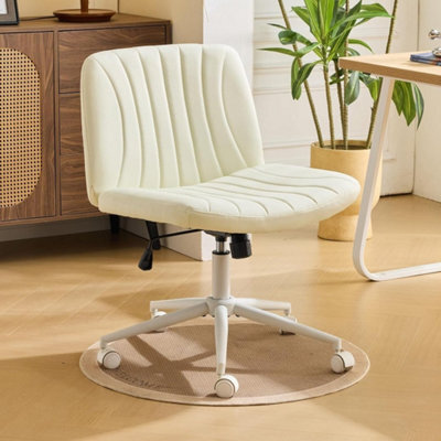 White Pu Leather Mid Back Office Chair,swivel Lift Desk Chair With Wheels Modern - image 1